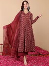 Maroon Colour Rayon Printed Kurti With Pant Dupatta Online Wholesale Aaradhna 2046